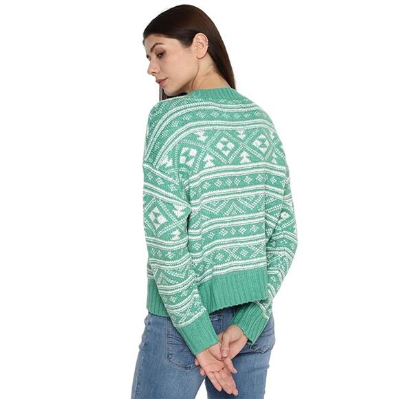 NWT American Eagle Women's Fair Isle Snowdrift Sweater Long Sleeve Green White L - Picture 10 of 12